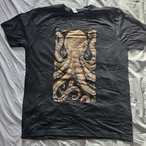 Self-Design Screen Printing Black Octopus Graphic T-Shirt Men's Size L XL